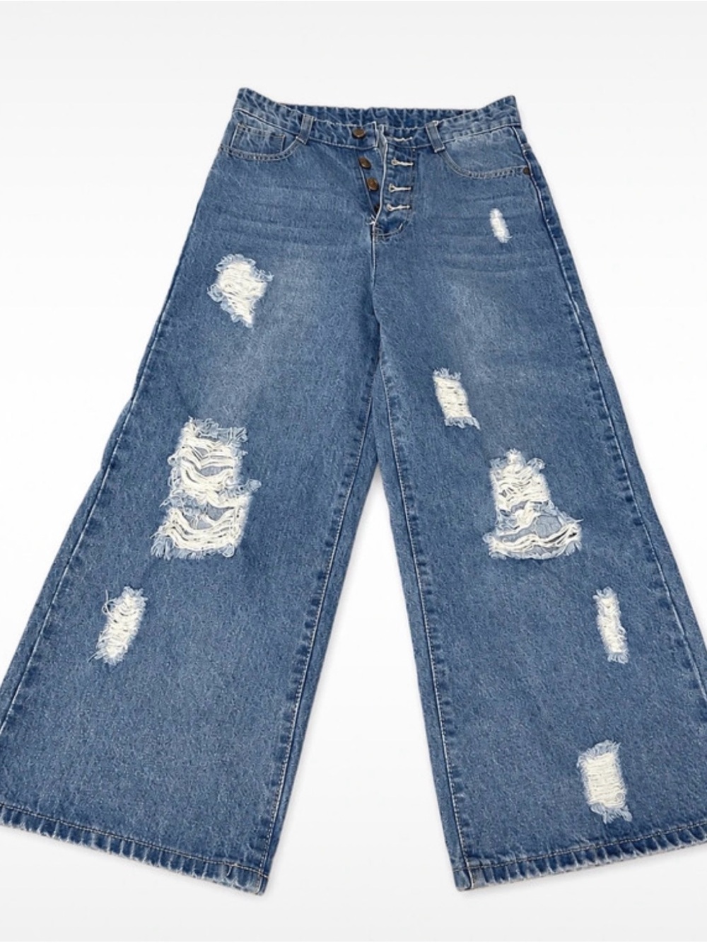 Y2K Distressed Wide-Leg Jeans | Button Fly | Size S